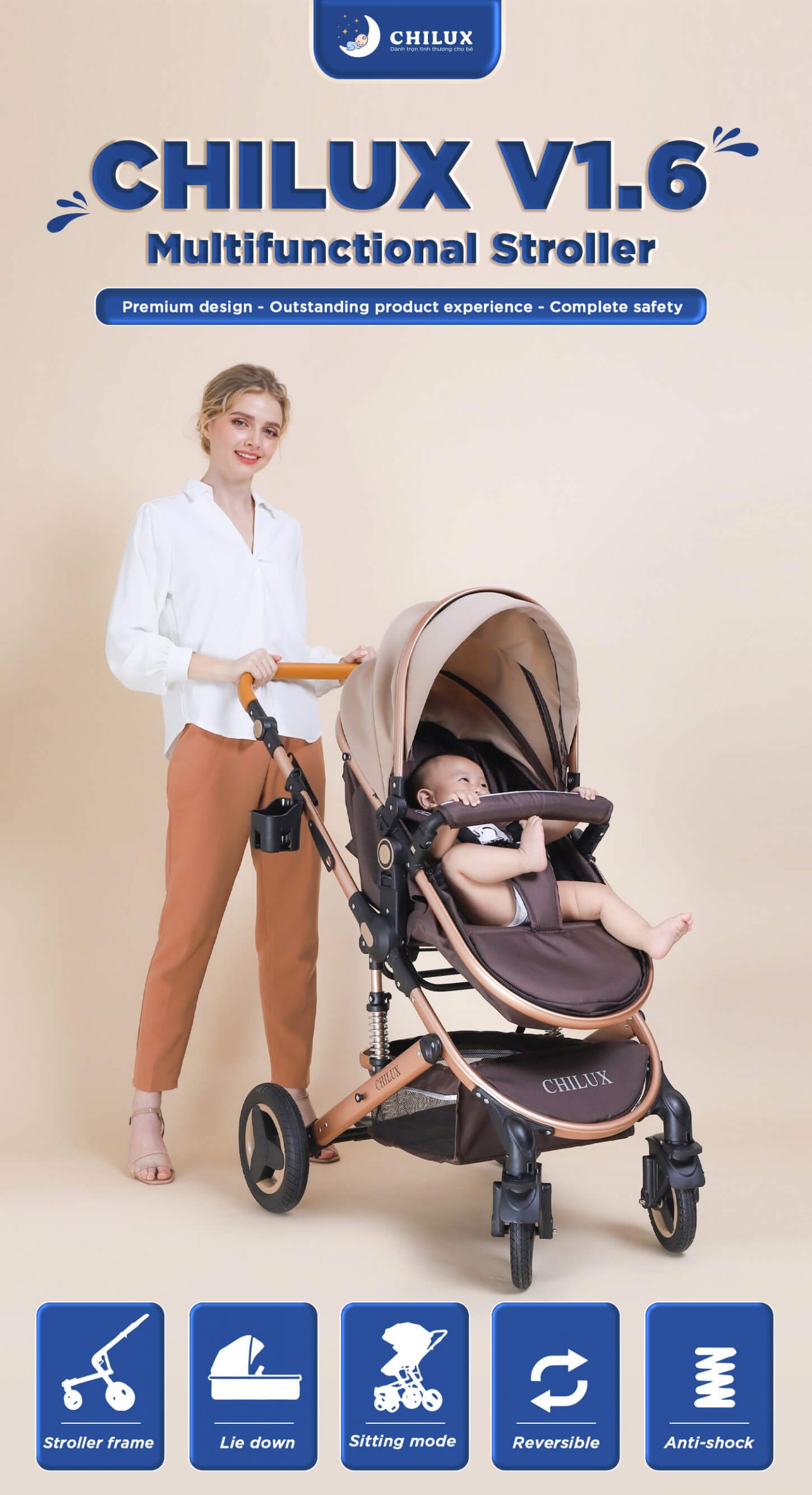 Chilux V1.6 multifunctional baby stroller