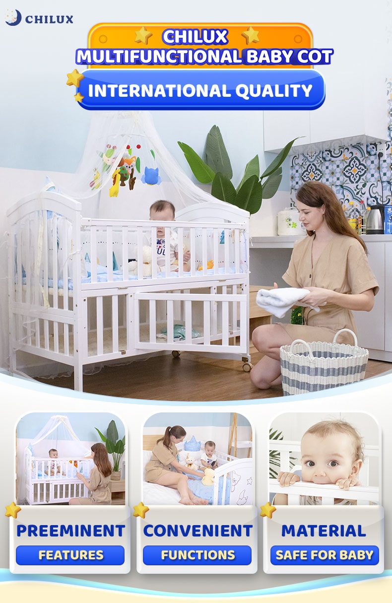 white piece baby cot